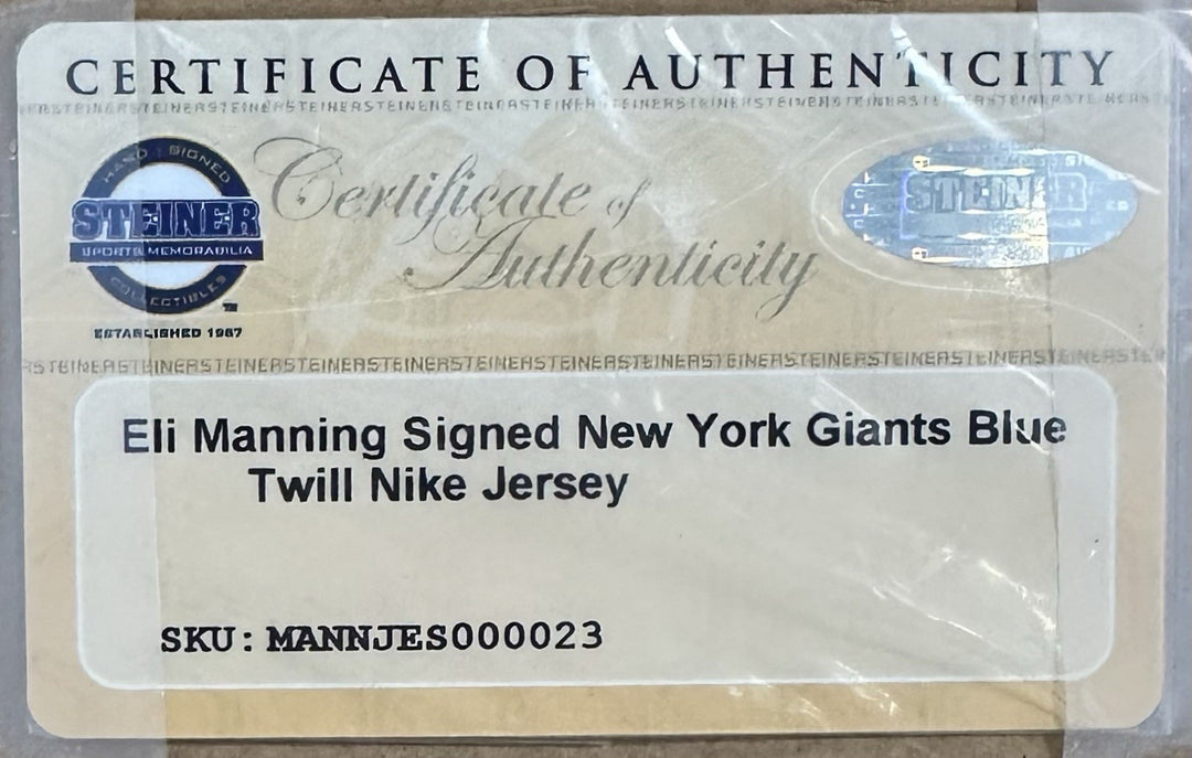 Eli Manning Signed Framed NY Giants Nike Blue Twill Jersey Autograph Steiner COA