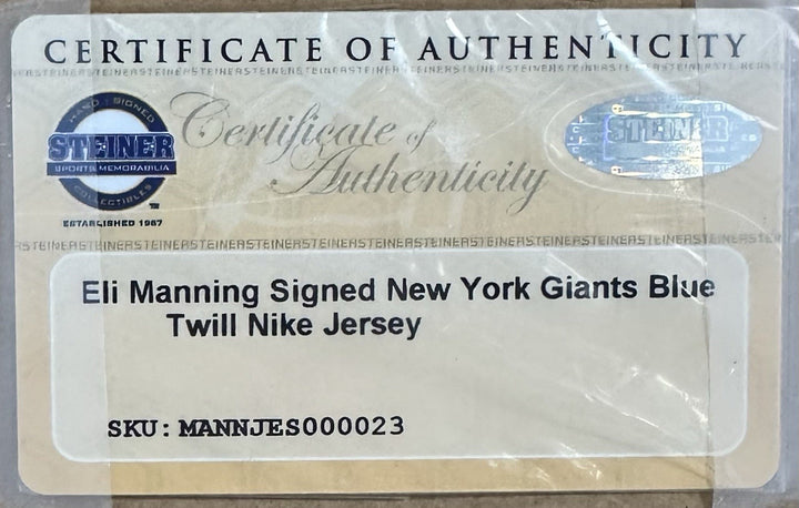 Eli Manning Signed Framed NY Giants Nike Blue Twill Jersey Autograph Steiner COA