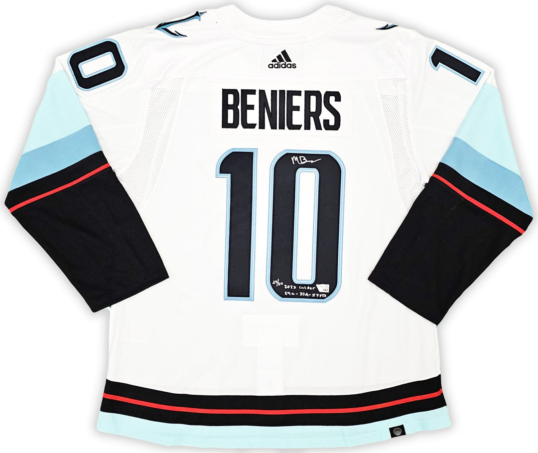 Kraken Matty Beniers Auto White Adidas Jersey Size 54 2023 Calder #/50 Fanatics