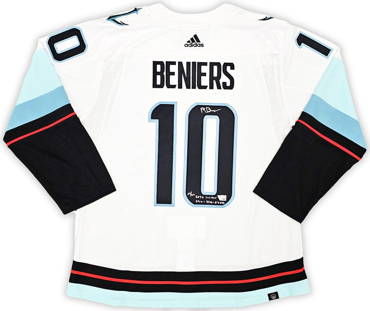 Kraken Matty Beniers Auto White Adidas Jersey Size 54 2023 Calder #/50 Fanatics