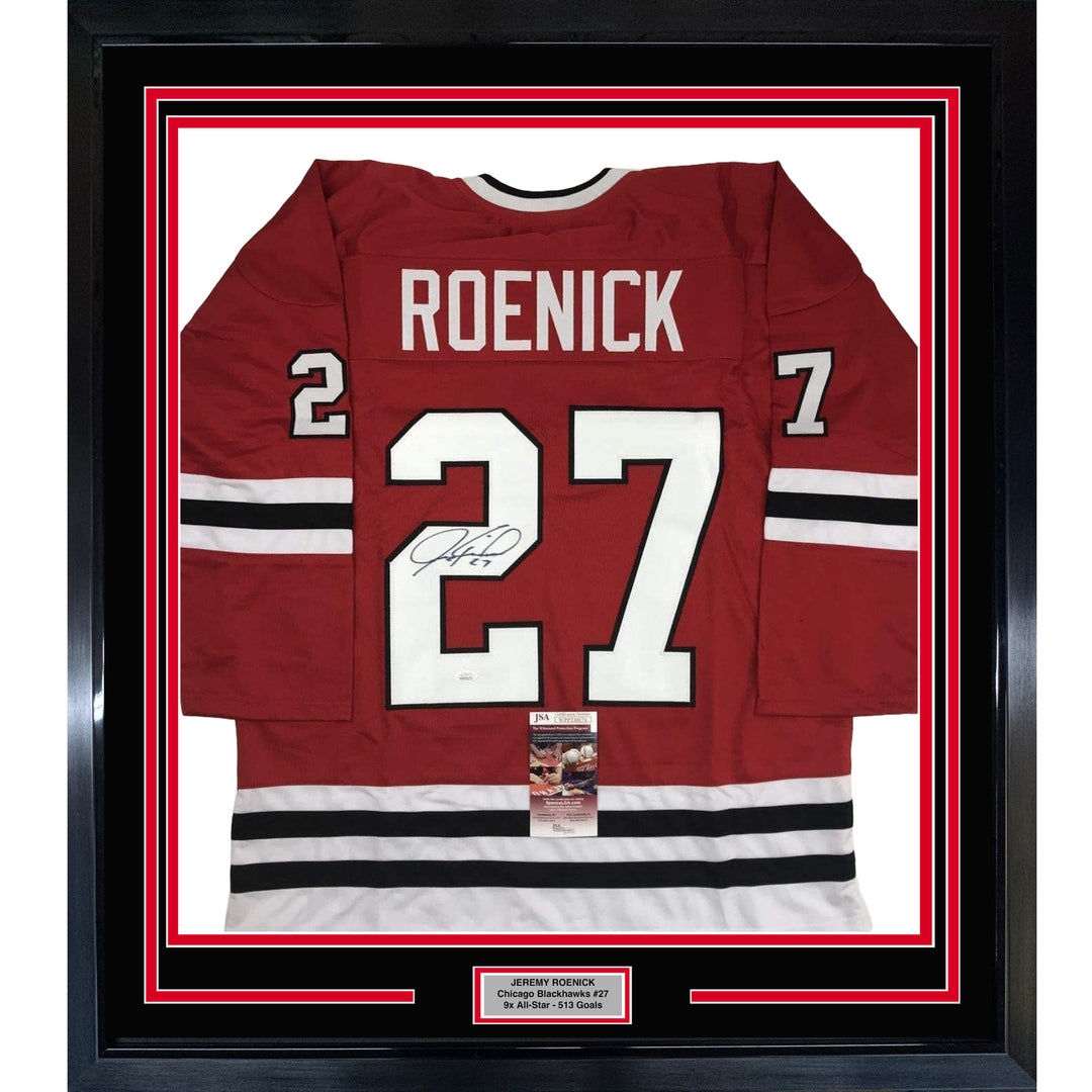 FRAMED Autographed/Signed JEREMY ROENICK 33x42 Chicago Red Jersey JSA COA