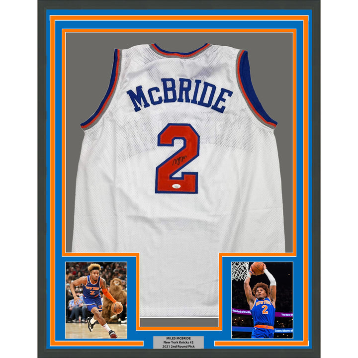 Framed Autographed/Signed Deuce Miles McBride 35x39 White Jersey JSA COA