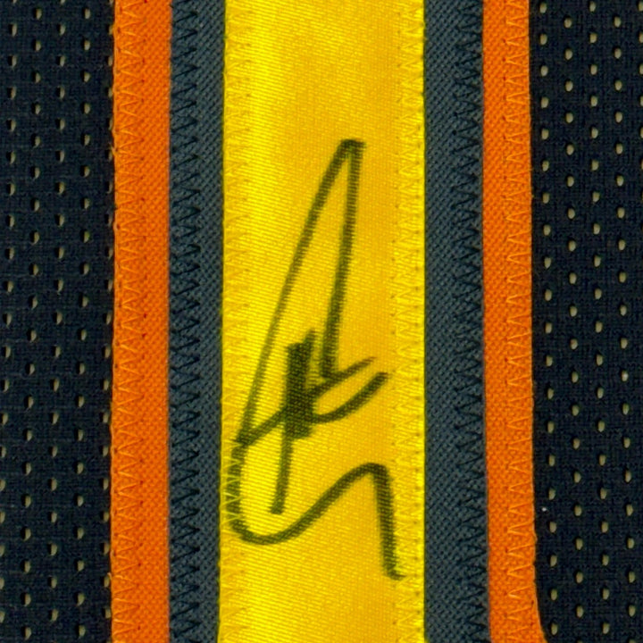 Framed Signed Stephen Steph Curry 35x39 Navy Retro Jersey JSA COA