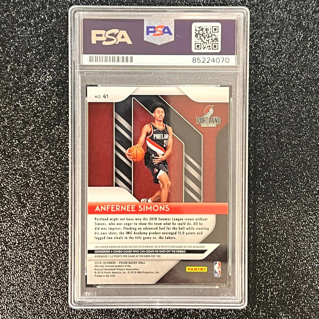 2018 Panini Prizm #61 ANFERNEE SIMONS Signed Rookie Card AUTO 10 PSA Slabbed RC