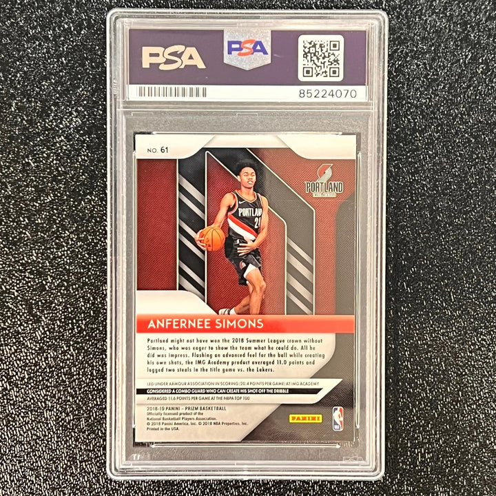 2018 Panini Prizm #61 ANFERNEE SIMONS Signed Rookie Card AUTO 10 PSA Slabbed RC