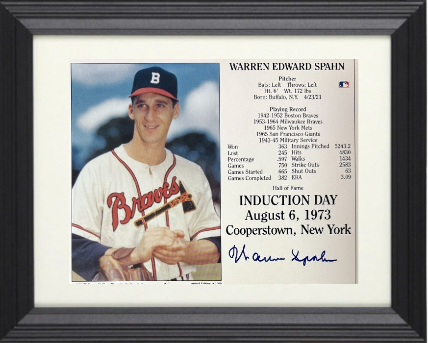 Warren Spahn signed Braves MLB Hall of Fame Induction Day 8x10 Photo Framed- COA