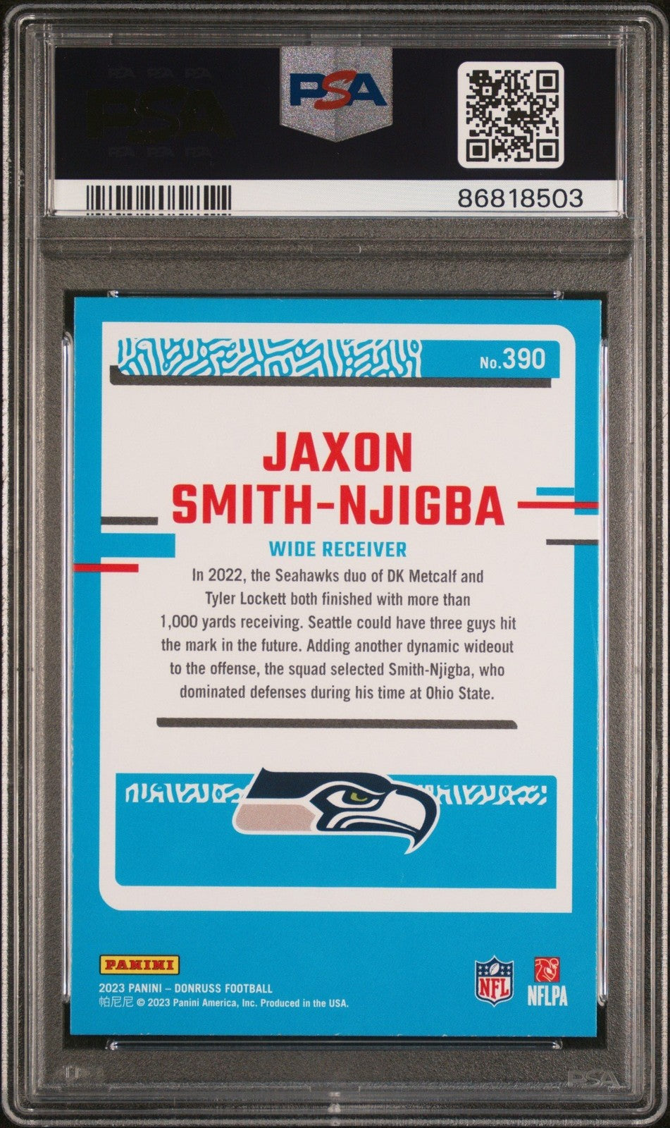 Graded 2023 Panini Donruss Jaxon Smith-Njigba #390 RC Football Card PSA 10