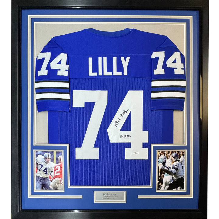 FRAMED Signed BOB LILLY HOF 35x39 Dallas Retro Blue Jersey JSA COA