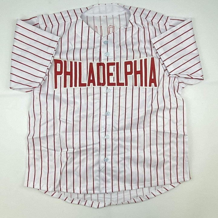 Autographed/Signed JOHN KRUK Philadelphia Pinstripe Jersey JSA COA Auto