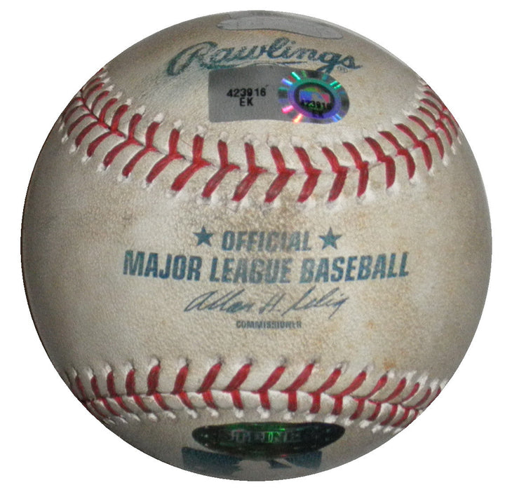 LYLE OVERBAY SIGNED GAME USED 2013 BALL ORIOLES @ NY YANKEES MILWAUKEE BREWERS