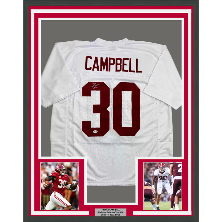 Framed Autographed/Signed Jihaad Campbell 35x39 Alabama White Jersey JSA COA