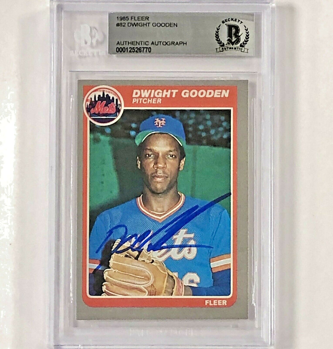 Dwight Doc Gooden autograph signed 1985 Fleer #82 RC Auto rookie card BAS BGS