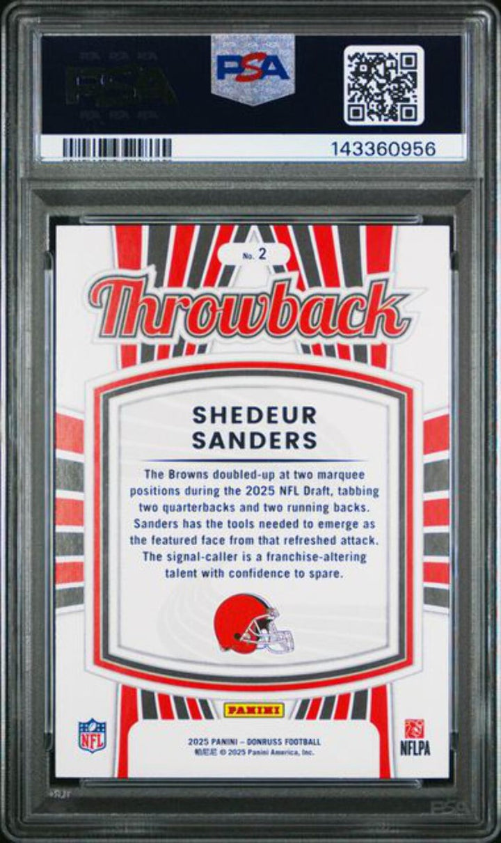 Graded 2025 Panini Donruss Shedeur Sanders 2 Rated Rookies Throwback Card PSA 10