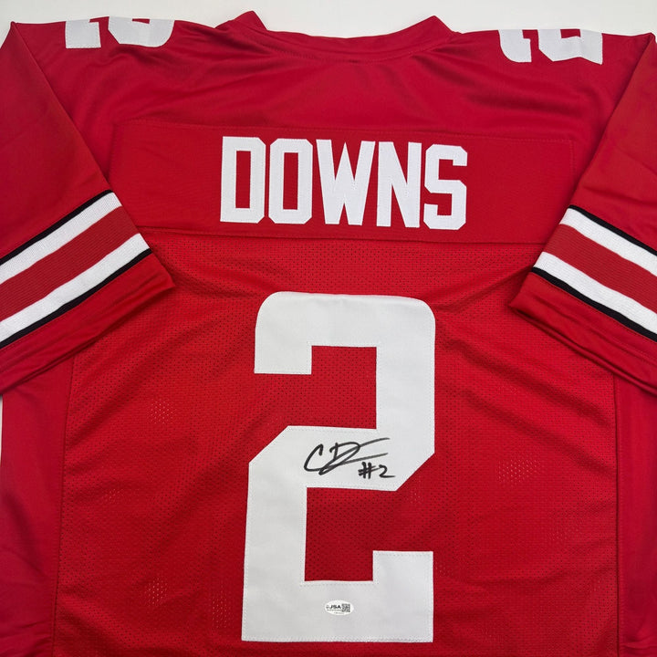 Autographed/Signed Caleb Downs Ohio State Red Football Jersey JSA COA