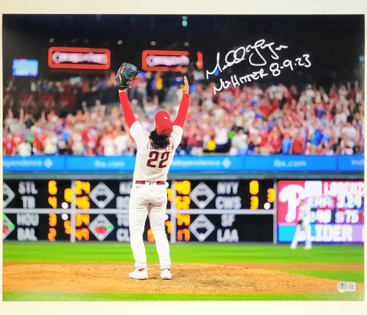 Michael Lorenzen signed "No Hitter 8-9-23" 16x20 Photo auto BAS Beckett Witness