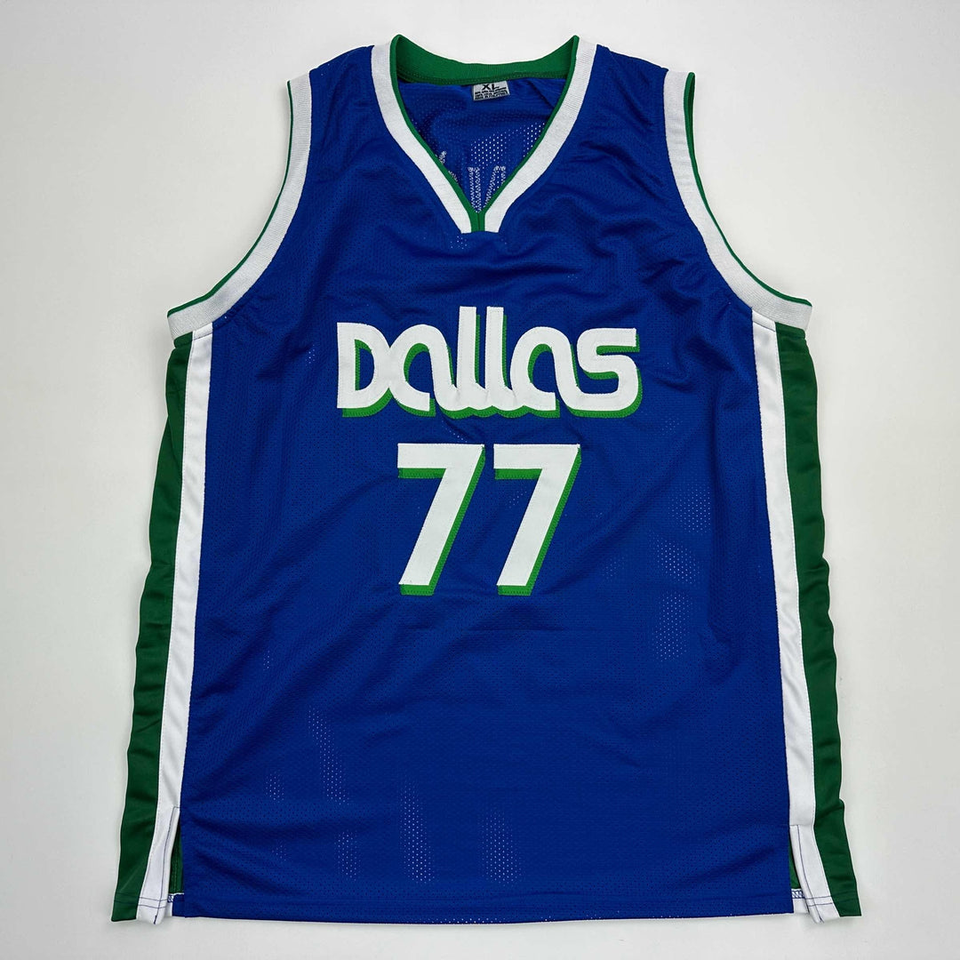 Facsimile Autographed Luka Doncic Dallas Retro Blue Reprint Jersey Size Men's XL