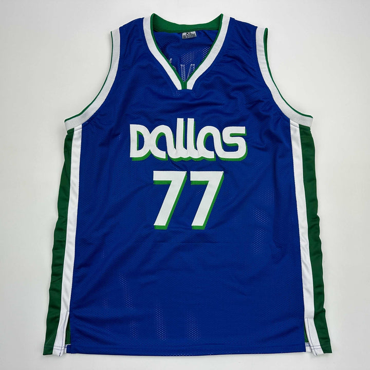 Facsimile Autographed Luka Doncic Dallas Retro Blue Reprint Jersey Size Men's XL