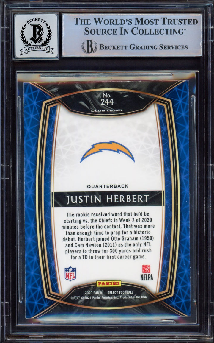 Justin Herbert Auto Signed 2020 Select RC 244 Chargers BGS 8.5 Sig 8 Beckett