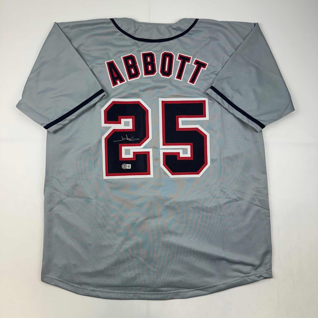 Autographed/Signed Jim Abbott California Angels Grey Jersey Beckett Holo