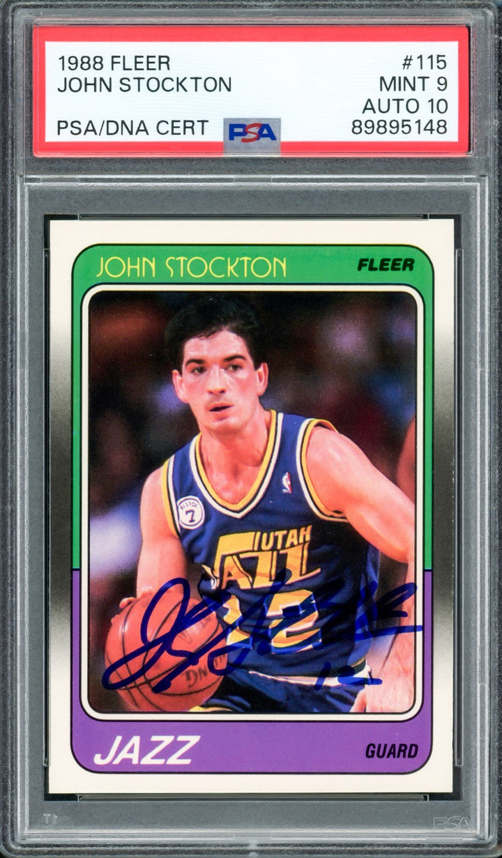 John Stockton Signed 1988 Fleer RC 115 Jazz PSA 9 Auto GM 10 PSA/DNA #89895148
