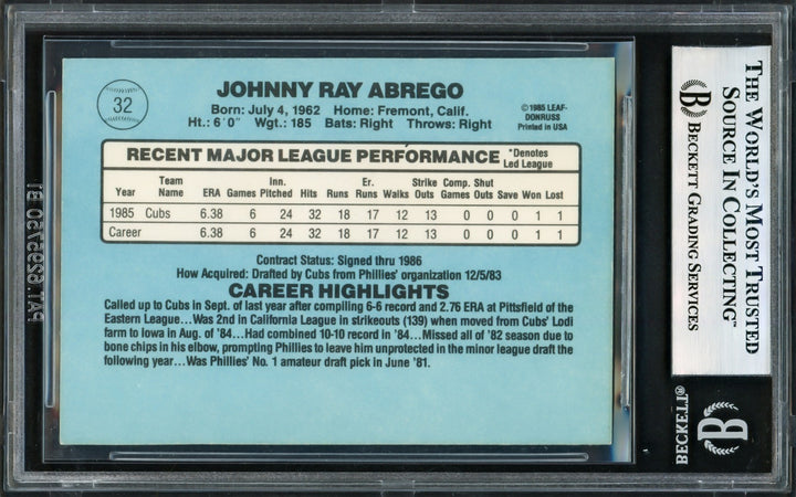 Johnny Abrego Signed 1986 Donruss RC 32 Chicago Cubs Beckett #17605662