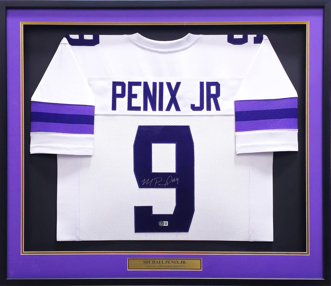 Washington Huskies Michael Penix Jr. Signed Framed White Jersey BAS Witness
