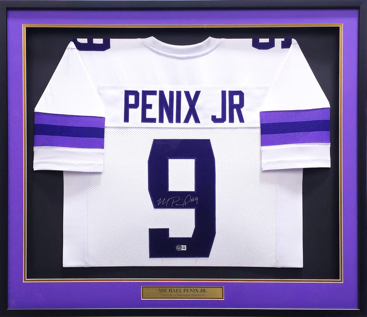 Washington Huskies Michael Penix Jr. Signed Framed White Jersey BAS Witness
