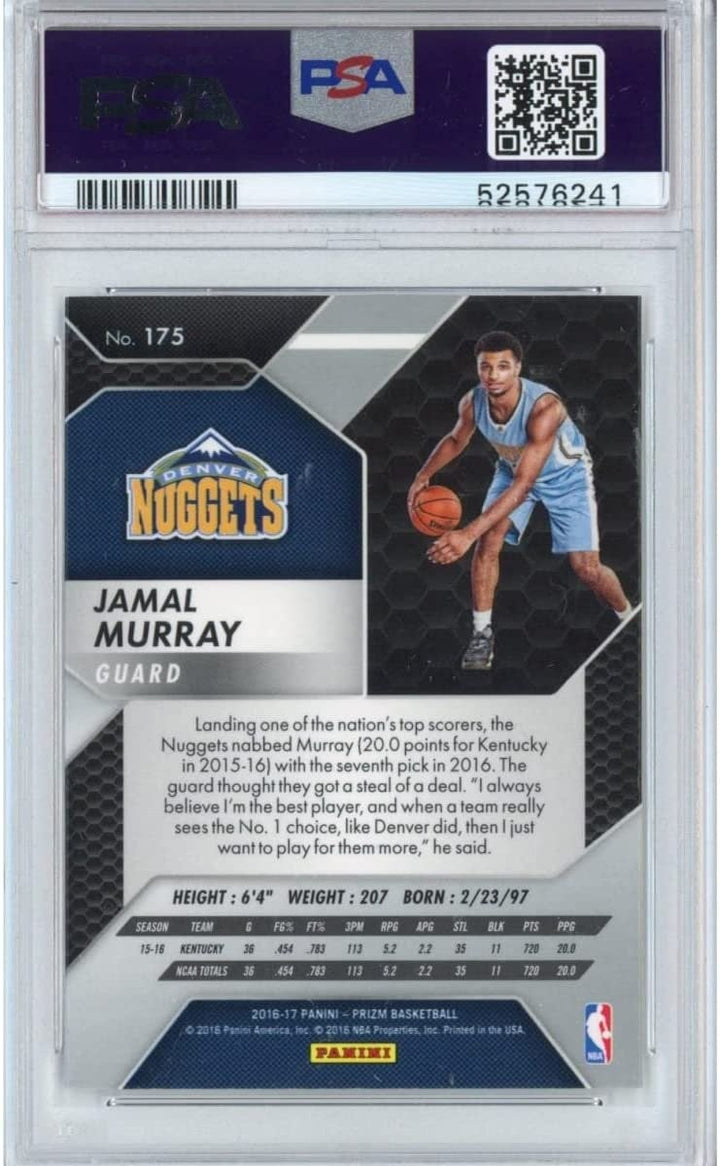 Graded 2016-17 Panini Prizm JAMAL MURRAY #175 Rookie RC Card PSA 10