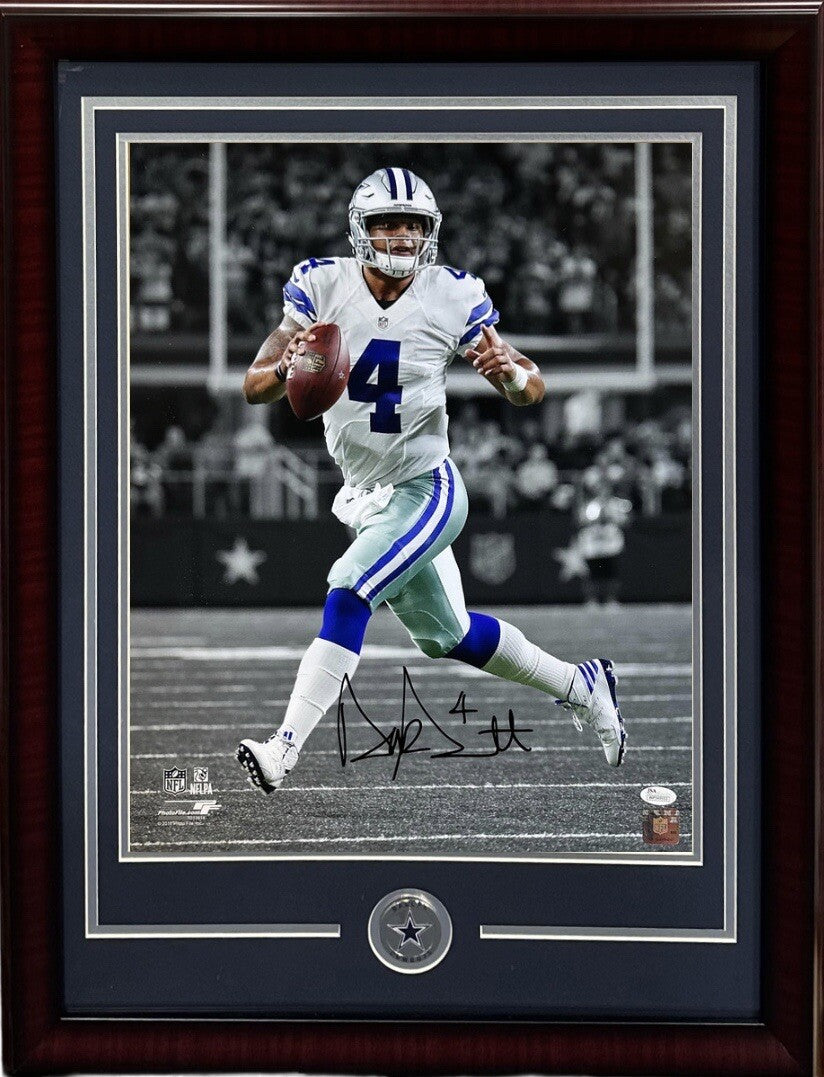 Dak Prescott Signed 16x20 Framed Spotlight Photo Cowboys Rookie Auto JSA COA