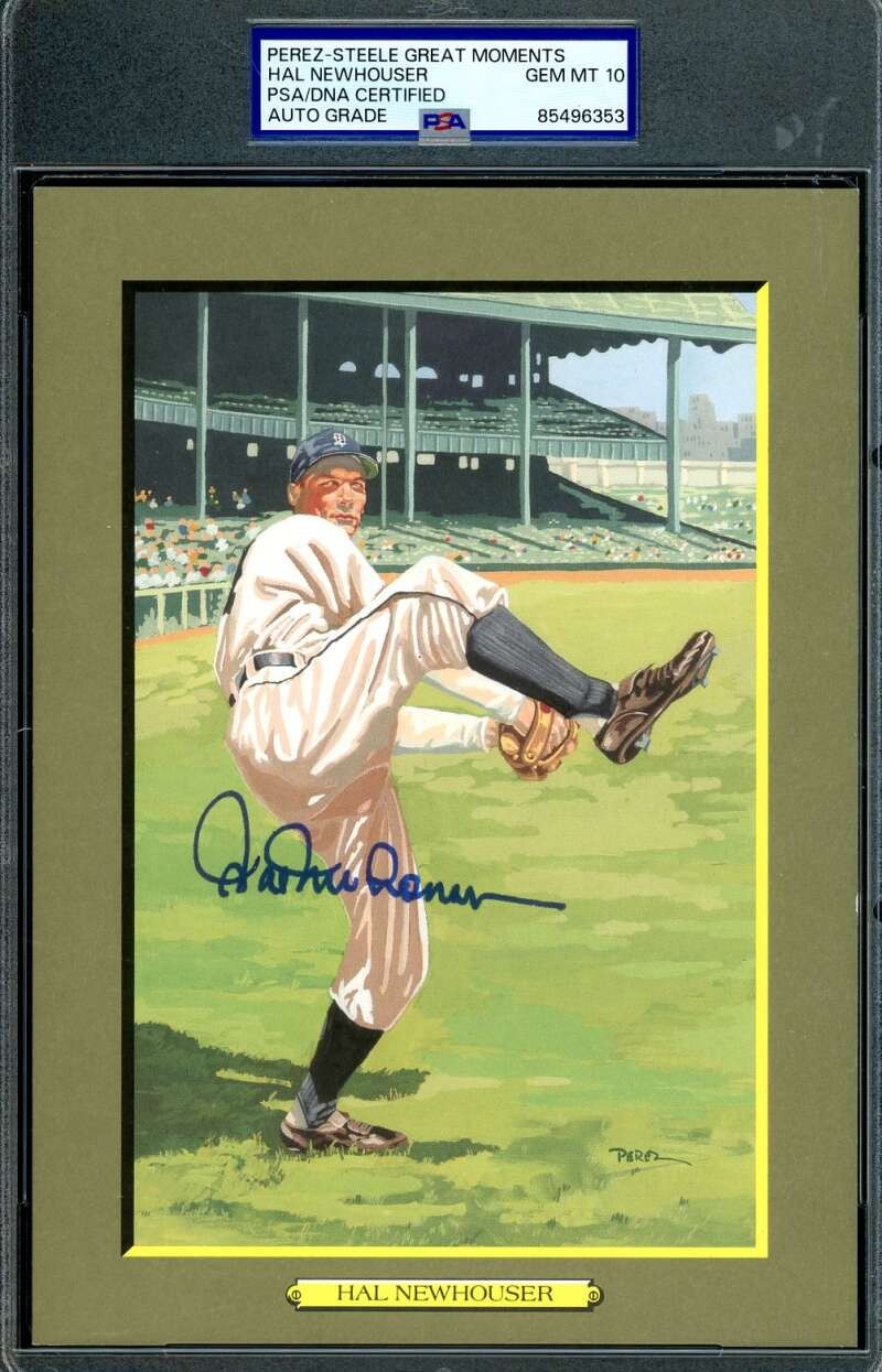 Hal Newhouser Gem Mint 10 PSA DNA Signed Perez Steele Great Moments Postcard Aut