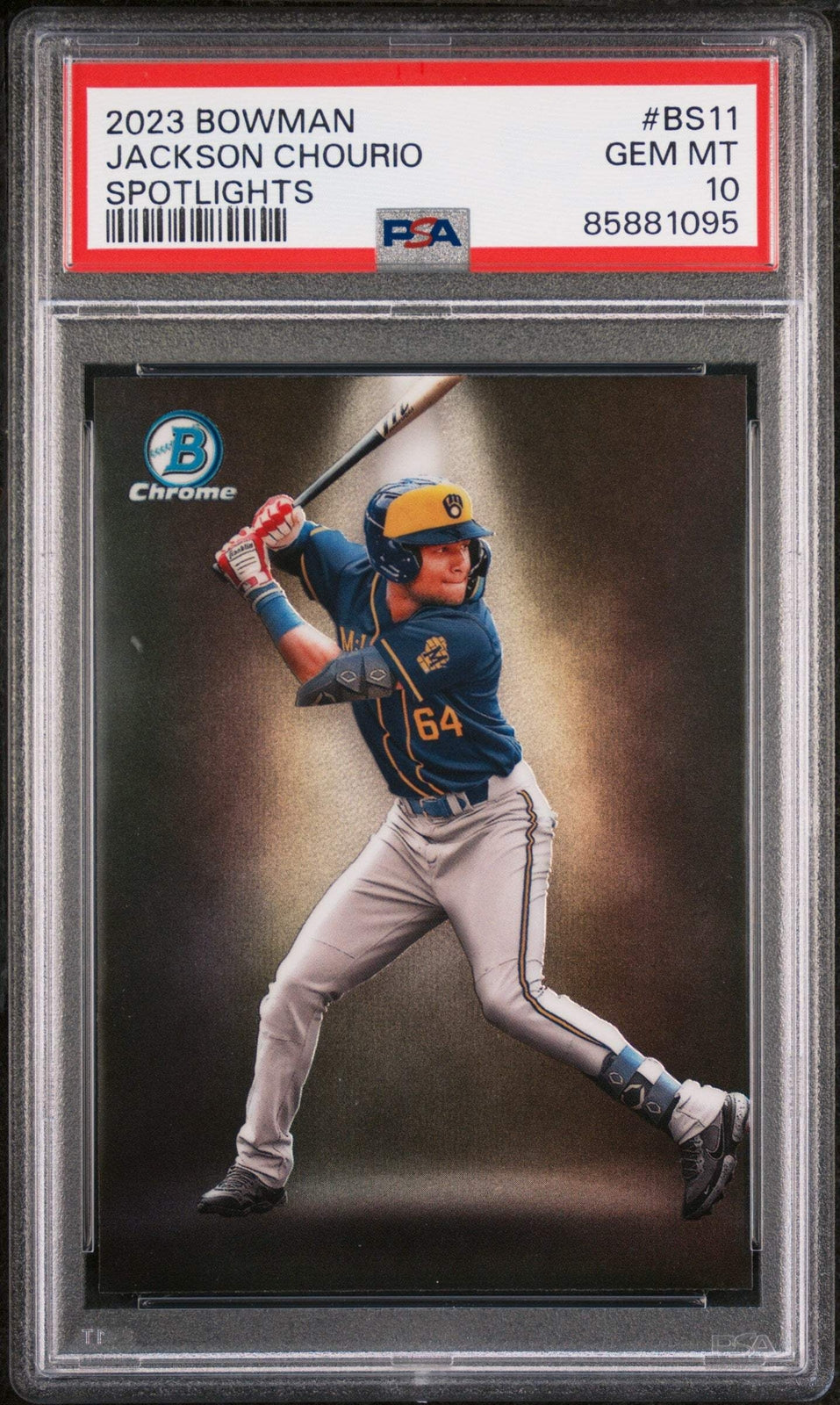 Graded 2023 Bowman Jackson Chourio #BS11 Spotlights Rookie Baseball Card PSA 10
