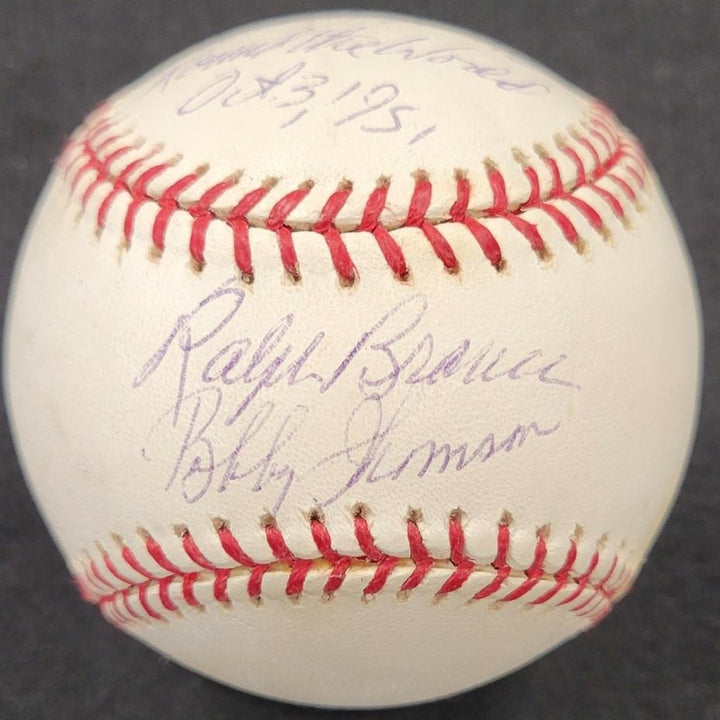 Bobby Thomson & Ralph Branca signed "Shot Round World" Baseball auto Beckett BAS