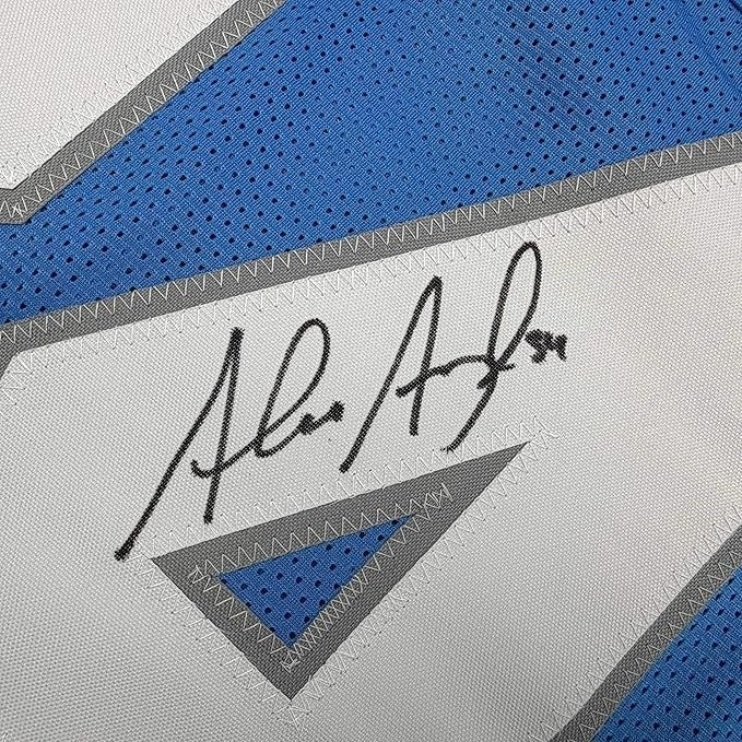 Framed Autographed/Signed Alex Anzalone 35x39 Detroit Blue Jersey BAS COA