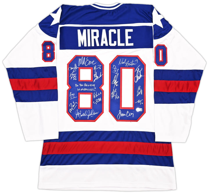 1980 Team USA Miracle on Ice Auto White Jersey Miracles? 18 Sig Eruzione Beckett
