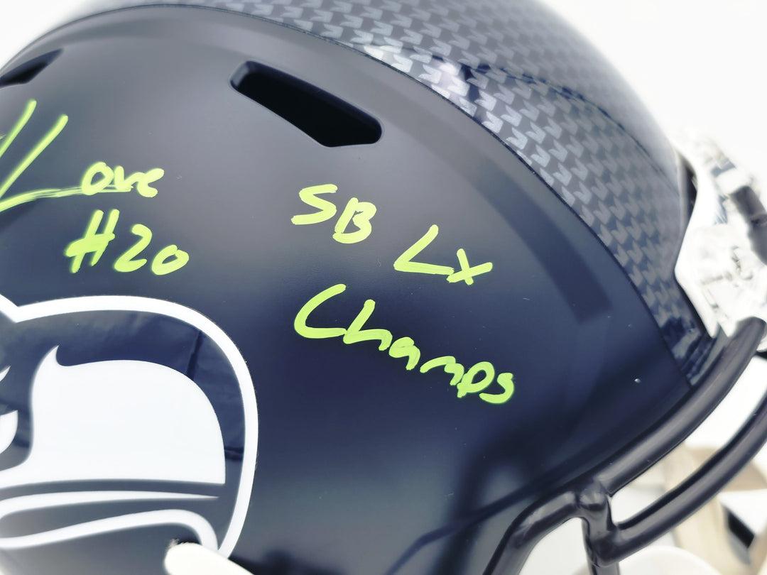 Julian Love Signed Seahawks Blue Full Size SB LX Champions Logo Speed Replica