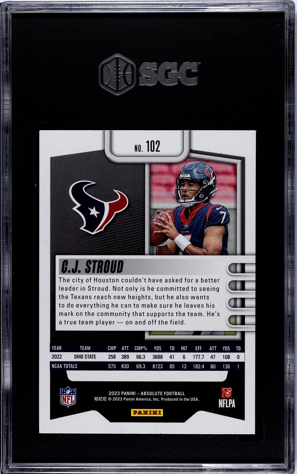 CJ/C.J. Stroud 2023 Panini Absolute Black Rookie Card (RC) #102- SGC Graded 9 MT