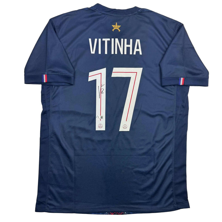 Autographed/Signed Vitinha PSG Paris Saint Germain Blue Jersey Beckett COA