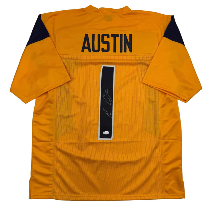 Autographed/Signed Tavon Austin West Virginia Yellow College Jersey JSA COA