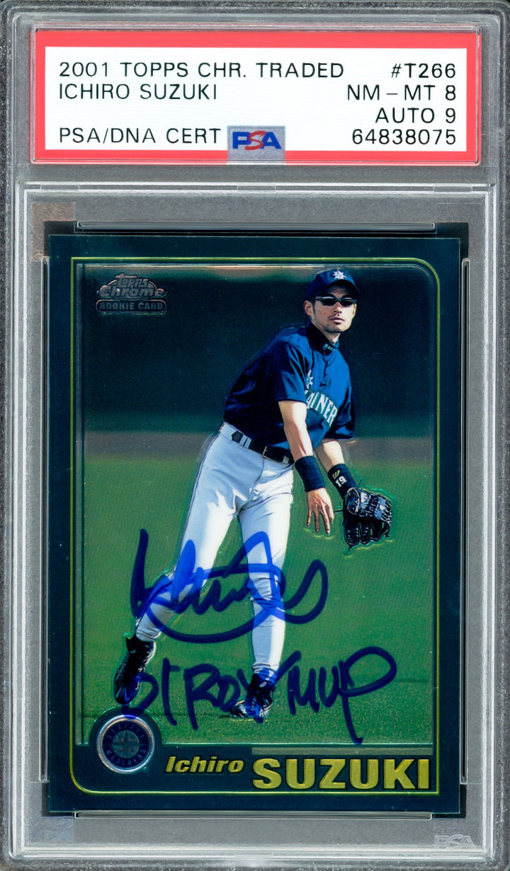 Ichiro Suzuki Signed 2001 Topps Chrome Traded RC T266 PSA 8 Sig 9 01 ROY/MVP DNA
