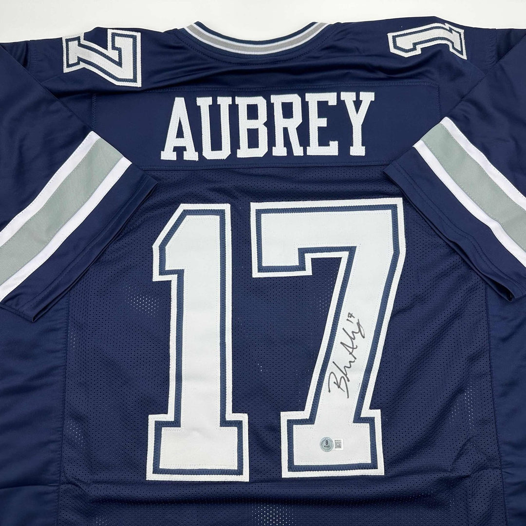 Autographed/Signed Brandon Aubrey Dallas Blue Jersey Beckett BAS COA