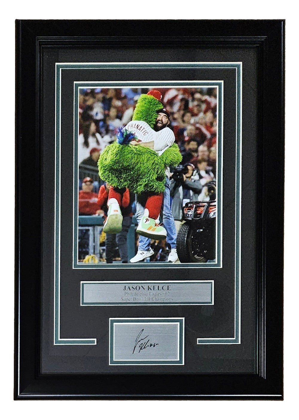 Jason Kelce Framed 8x10 Phanatic Hug Photo w/ Laser Engraved Signature