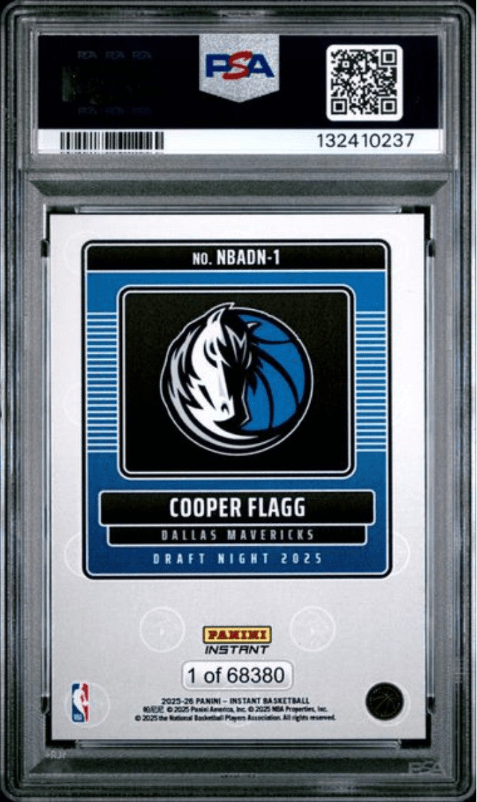 Graded 2025 Panini Instant Cooper Flagg #1 Draft Night RC Card PSA 10