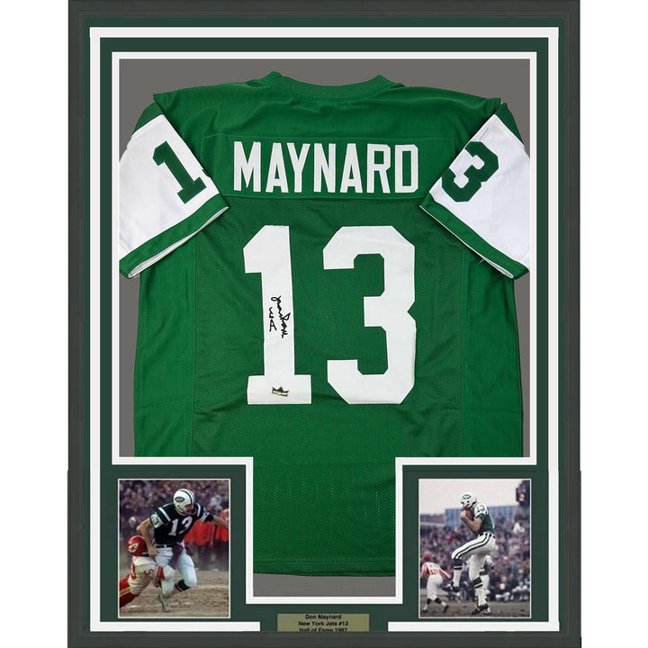 Framed Facsimile Autographed Don Maynard 35x39 New York Green Reprint Jersey