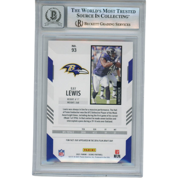 Ray Lewis Autographed/Signed 2021 Score #93 Trading Card Beckett 52969
