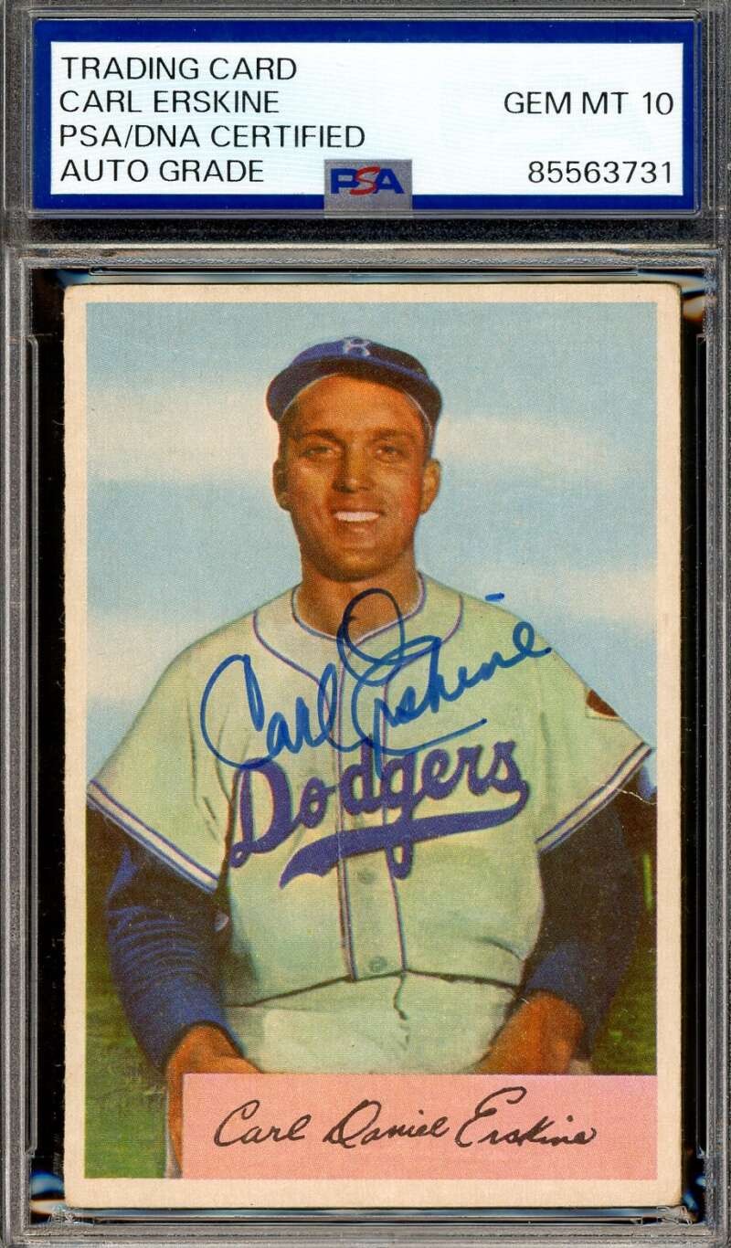 Carl Erskine Gem Mint 10 PSA DNA Signed 1954 Bowman Autographed