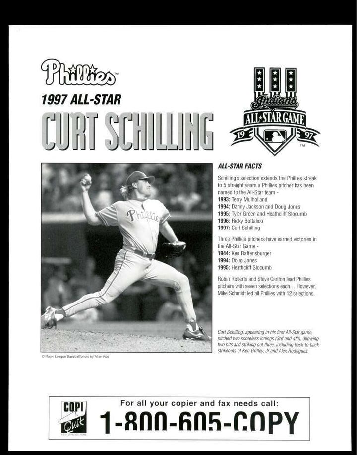 Curt Schilling JSA Coa Hand Signed 1997 All Star 8x10 Photo Autograph