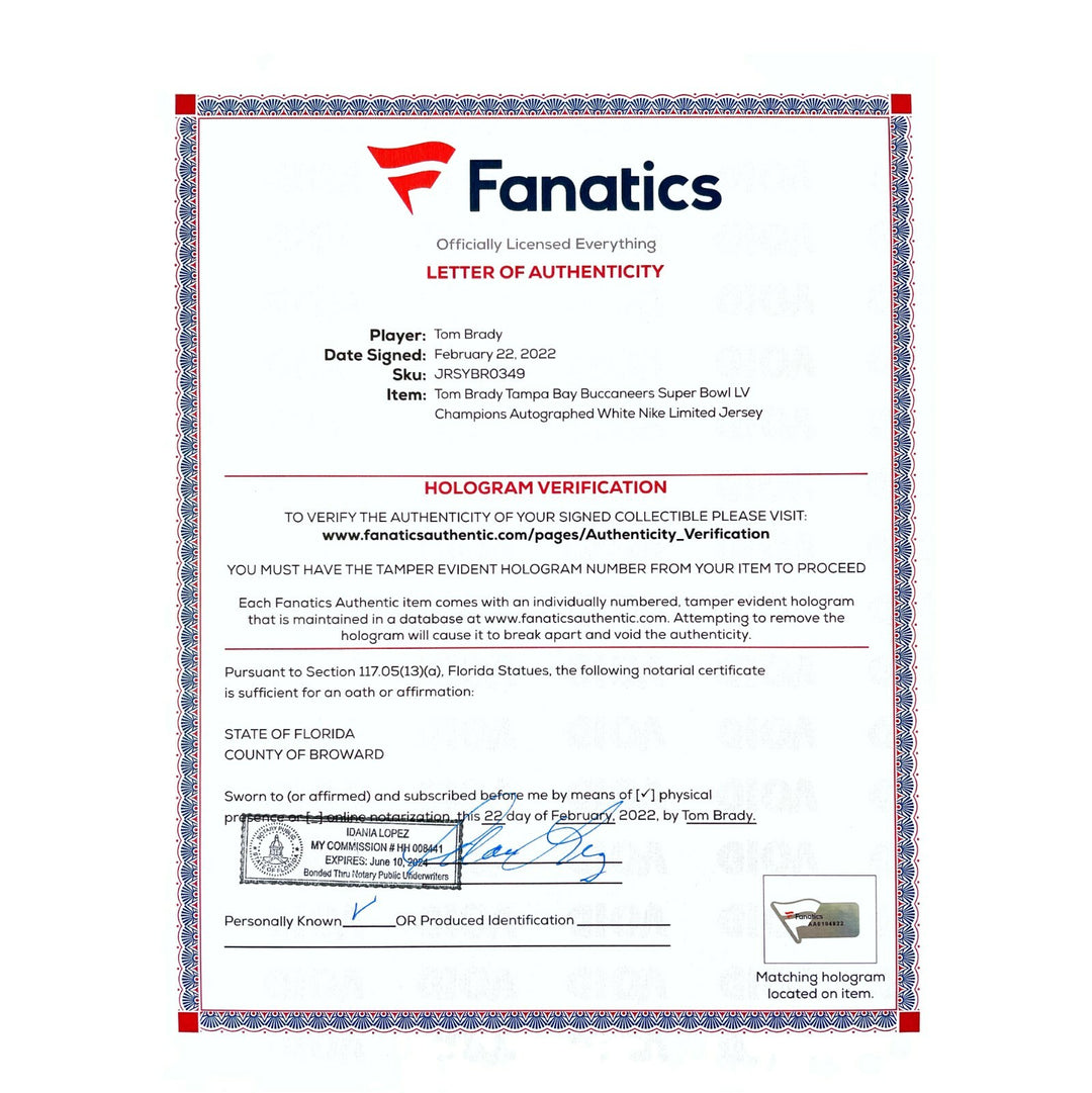 Tom Brady Autographed Tampa Bay Buccaneers Framed White Jersey Fanatics Signed