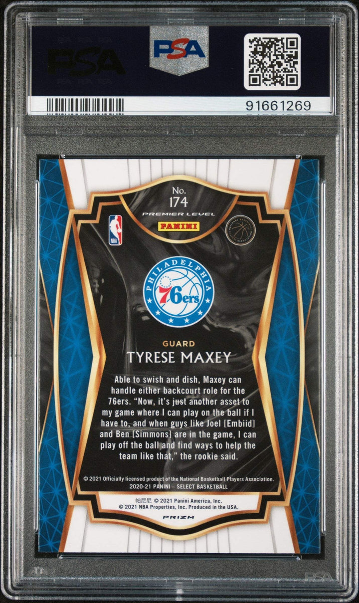 Graded 2020 Select Tyrese Maxey #174 Red/White/Green Ice Basketball Card PSA 10