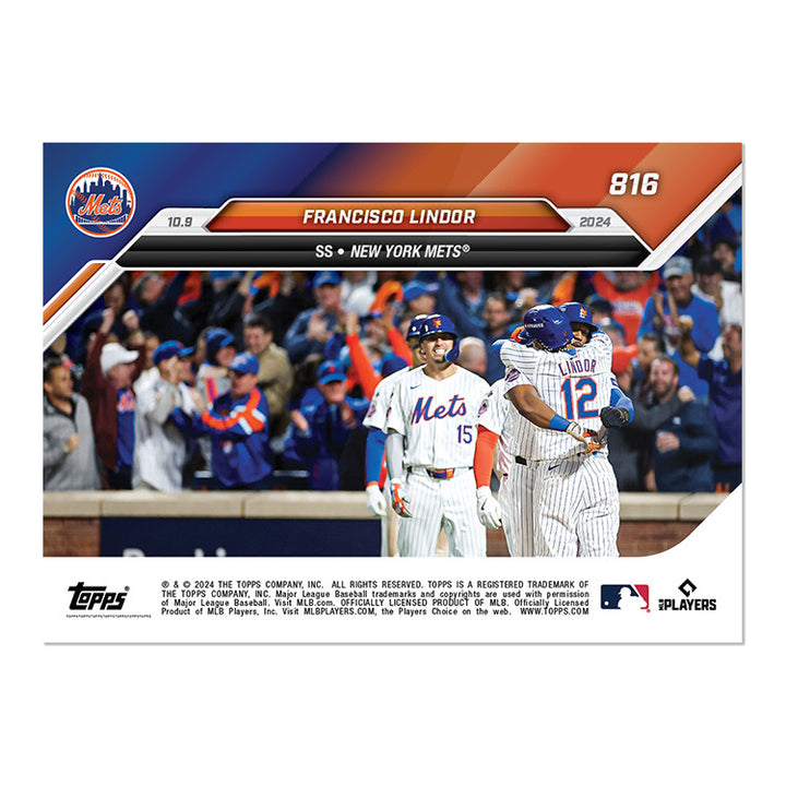 FRANCISCO LINDOR NLDS SWING OF A LIFETIME GRAND SLAM TO NLCS TOPPS NOW CARD #816