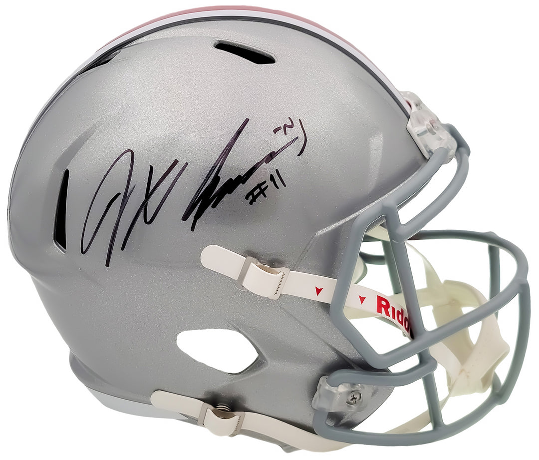 Jaxon Smith-Njigba Auto Ohio State Buckeyes Silver Full Size Rep Speed Helmet